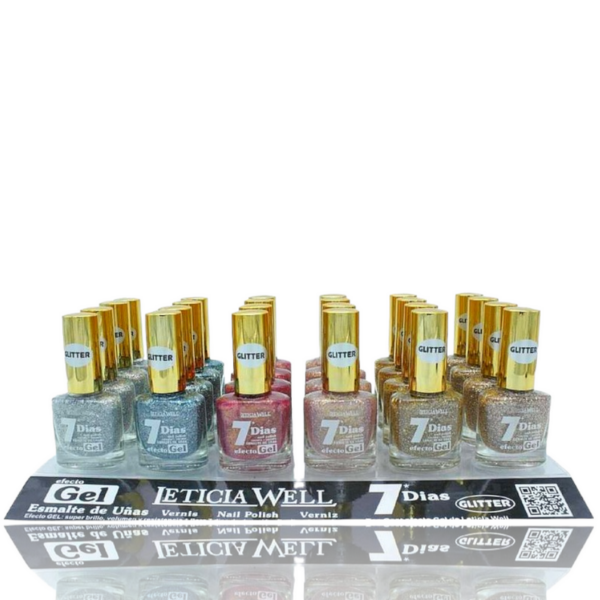 Présentoir de 24 : Vernis à ongles 7 jours effet gel pailleté