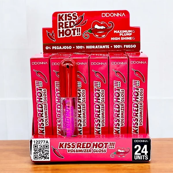 Présentoir de 24 Brillant à Lèvres KISS RED HOT!! - D'Donna