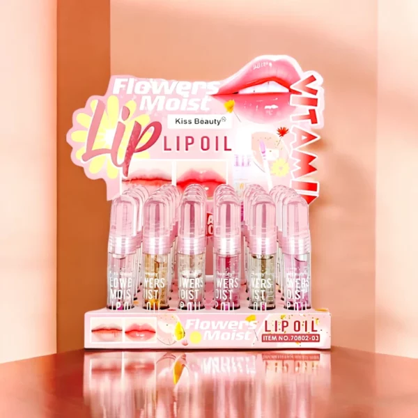 Présentoir de 24 : Huiles à Lèvres MAGIC FLOWERS MOIST - Kiss Beauty