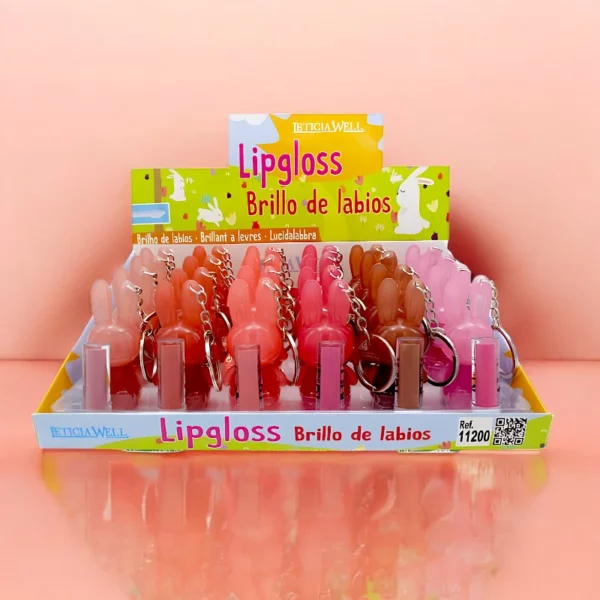 Présentoir de 24 : Lipgloss Porte-clé Lapin – Leticia Well