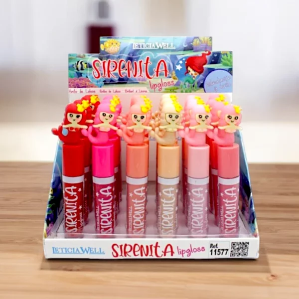 Présentoir de 24 : Gloss à Lèvres SIRENITA – Packaging en Forme de Petite Sirène