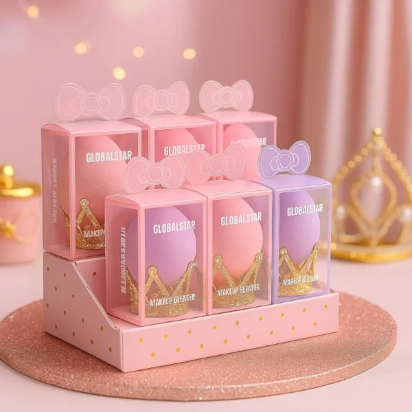 Lot de 24 : Éponge de Maquillage Œuf Coloré + Support Couronne