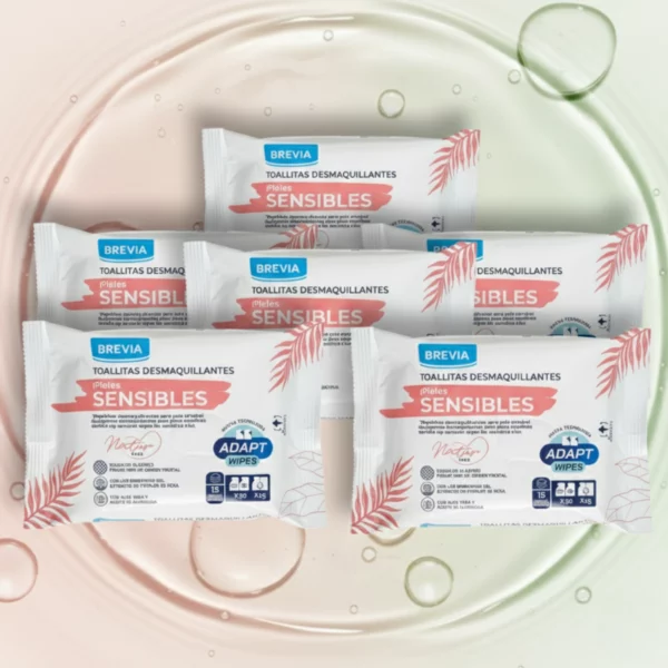 Lot de 6 Paquet de 15 Lingettes Démaquillantes BREVIA – Technologie ADAPT WIPES