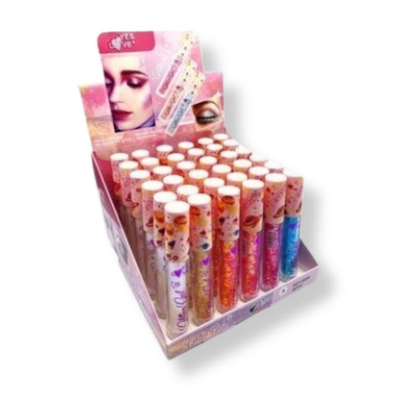 maquillage-31.jpg Présentoir de 36 : Gel pailleté multifonctions 6 couleurs – Image 1