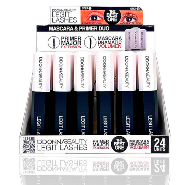 Présentoir de 24 Mascara noir mat 2 en 1 + Base de mascara