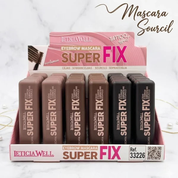 📦 Présentoir Professionnel : 24 Mascaras Sourcils "Super Fix" – Leticia Well