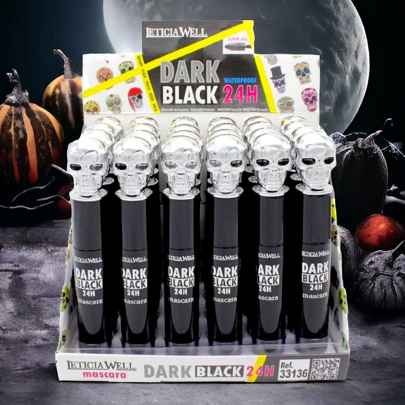 mascara-tete-de-mort-leticia-well.jpg Présentoir de 24 : Mascaras waterproof Dark Black – Image 1