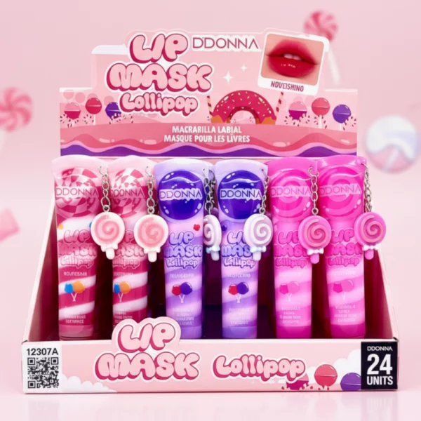 Présentoir de 24 : Masque/Gloss Lèvres LOLLIPOP DDONNA | Hydratant, Nourrissant et Tendance
