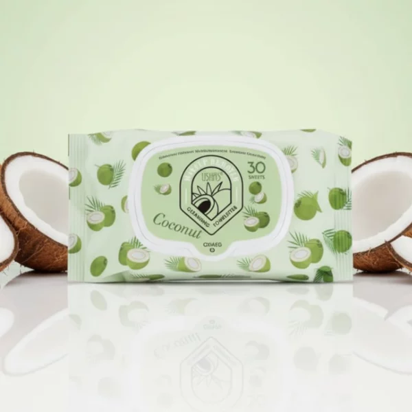 🥥🌴Carton de 12 : Lingettes Démaquillantes USHAS Noix de Coco 🌴