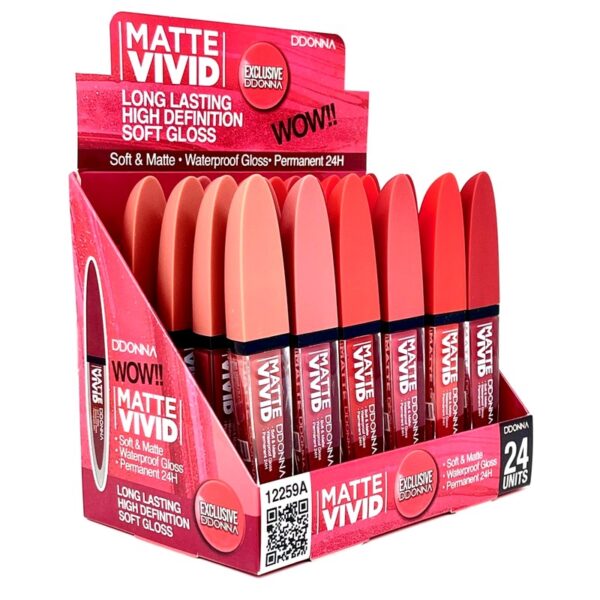 Présentoir de 24 : Rouge à Lèvres Gloss Vivid Waterproof Mat 24H