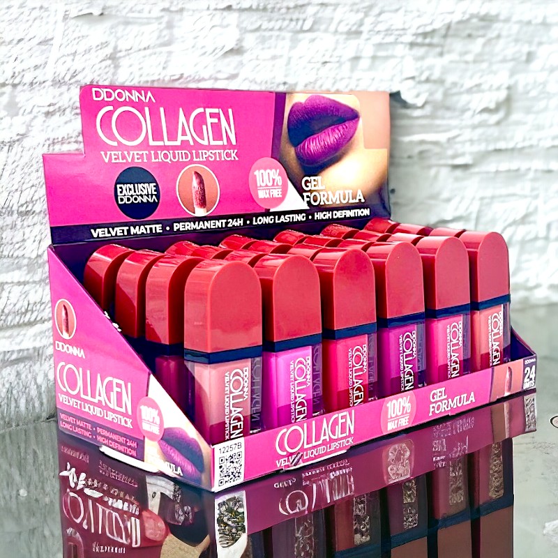 rouge-a-levres-liquide-au-colagene-12257B.jpg Présentoir de 24 : Rouge à lèvres liquide COLLAGEN VELVET MATTE 24H. – Image 1