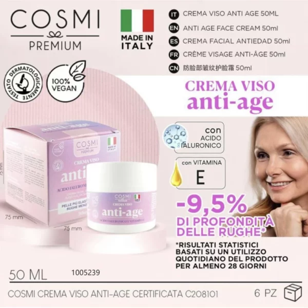 Cosmi | Crème Visage Anti-Âge Acide Ialuronique | 50 ml | x6