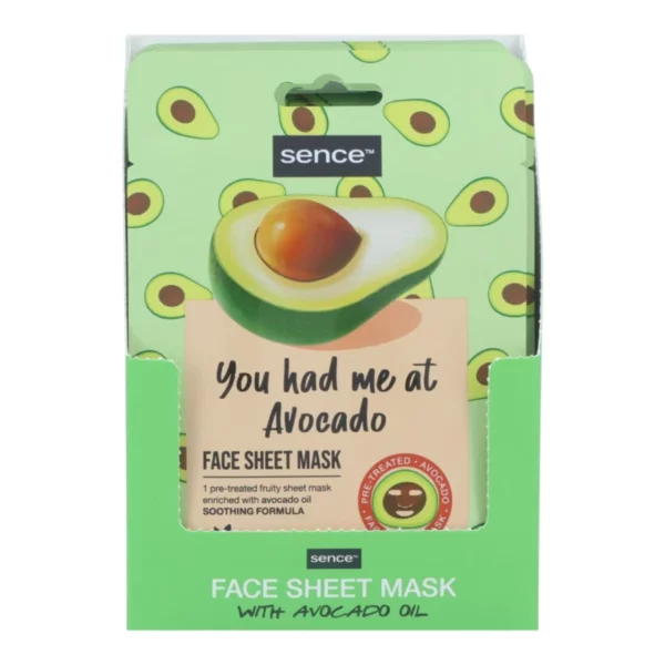 Sence | Masque en tissu imprimé pour le visage Avocat | 20 ml | Présentoir x12