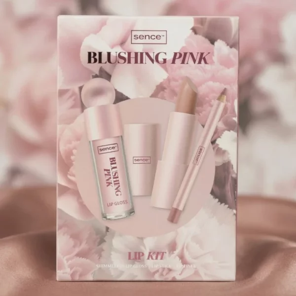 Coffret Lèvres 3 Pièces Sence « Blushing Pink » – Kit Maquillage Rose Nude avec Rouge à Lèvres, Gloss Scintillant & Crayon