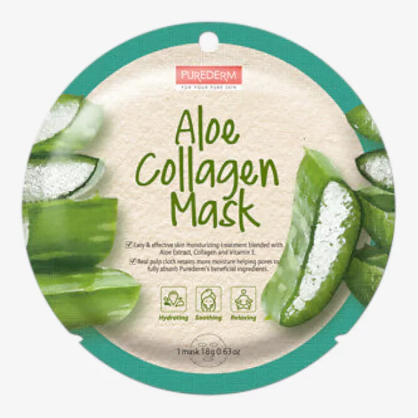 Purederm | Masque visage au collagène et à l'aloe vera | 18 g | x12