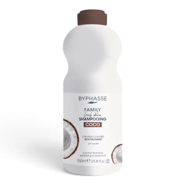 LOT DE 6 : SHAMPOING DÉLICE FRAIS FAMILIAL CHEVEUX DE NOIX DE COCO TEINTS 750 ML - BYPHASSE