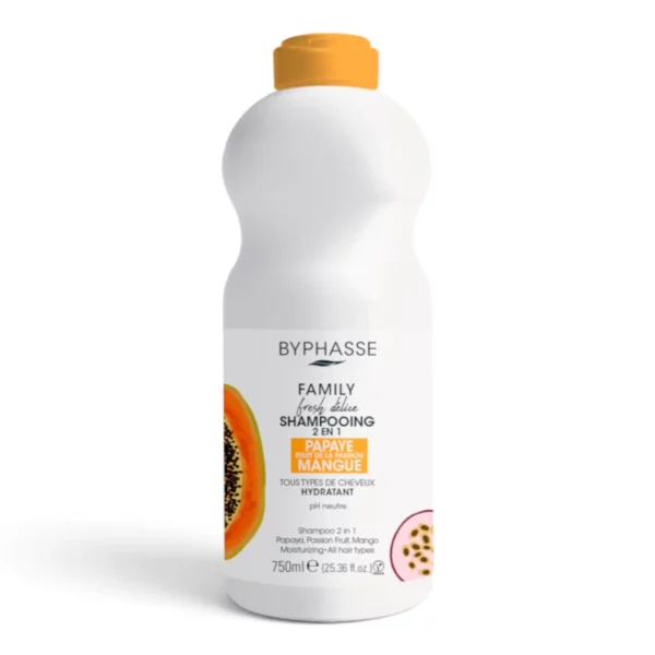 LOT DE 6 : SHAMPOOING DÉLICE FRAIS FAMILIAL 2 EN 1 TOUS TYPES DE CHEVEUX 750 ML - BYPHASSE
