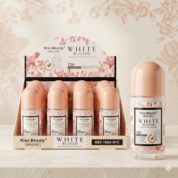 Kiss Beauty | Déodorant roll on parfumé "White Bloom" | Présentoir x12