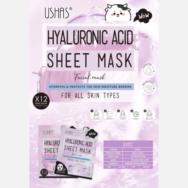 Ushas | Masque En Tissu À L'Acide Hyaluronique | x12