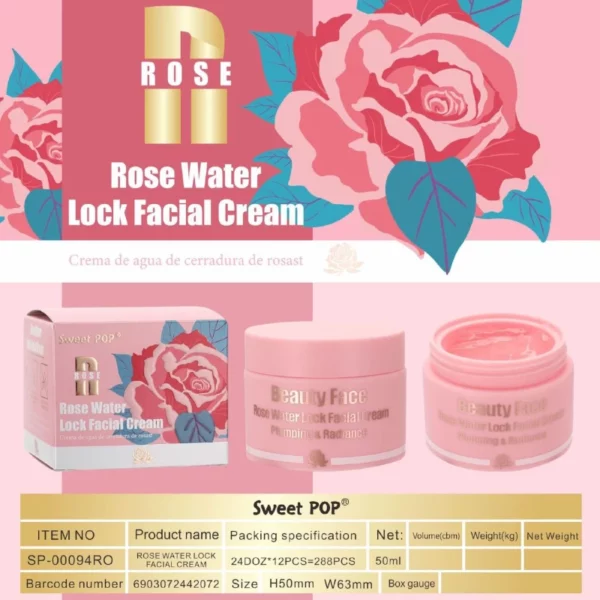 Lot de 12 : CRÈME VISAGE AQUEUSE À  L'EAU DE ROSE - Kiss beauty