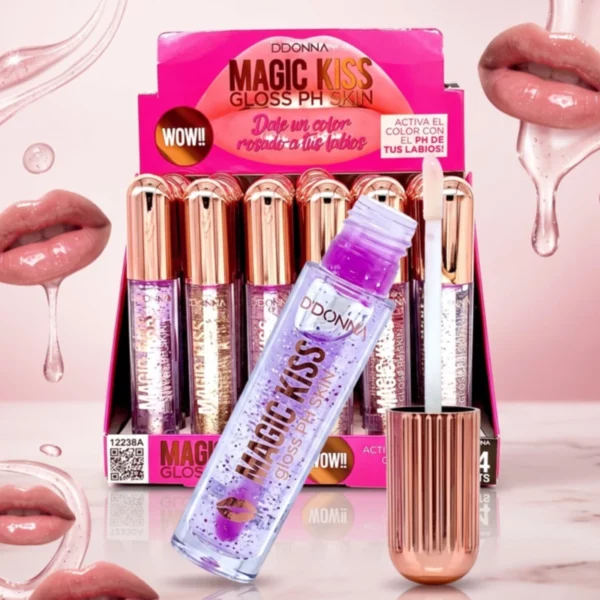 D'Donna | Gloss Magiques Réactifs au pH Magic Kiss – Teinte Rosée Sur Mesure | Présentoir x24