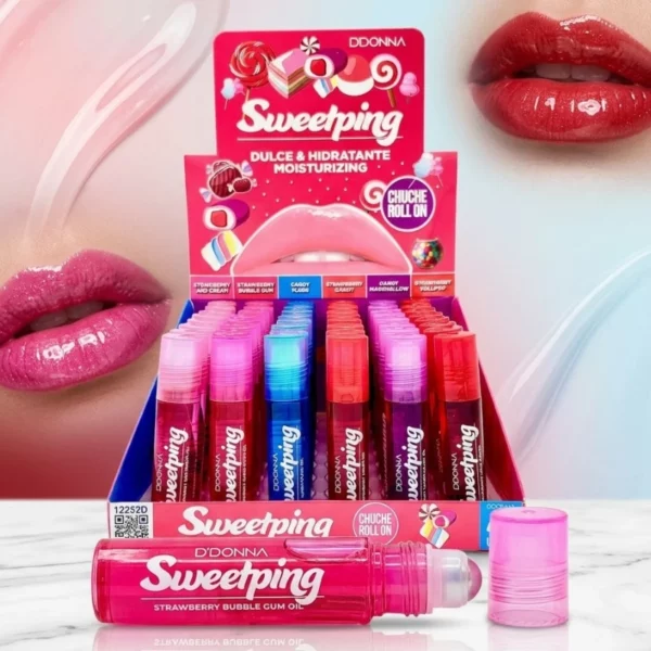 D'Donna | Huile à lèvres Roll-On Sweetping – Parfums Bonbon & Effet 3D | Présentoir x48