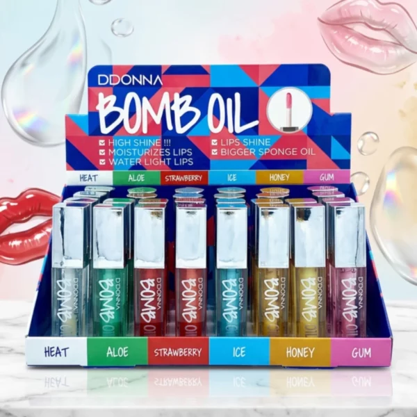 D'Donna | Huile à lèvres Bomb Oil – Hydratantes & Effet Miroir non Collant | Présentoir x24