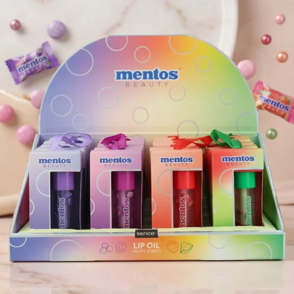 Sence | Huile à lèvres 4 assortiments Pastel Fruité MENTOS | Présentoir x20