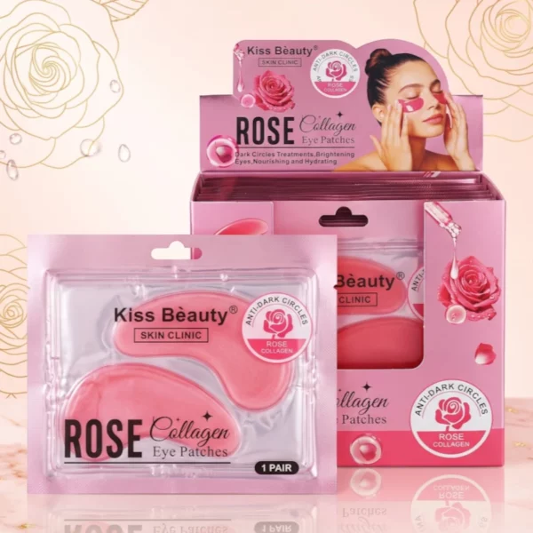 ✨🌹 Présentoir de 12 Sachet- de 2 Patchs Yeux au Rose & Collagène Kiss Beauty 👁️✨