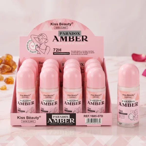 Kiss Beauty | Déodorant roll on parfumé "Paradox Amber" | Présentoir x12