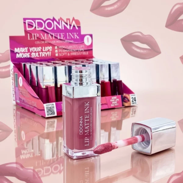 D'Donna | Encre à Lèvres Mate "Lip Matte Ink B" – Hydratant & Longue Tenue | Présentoir x24